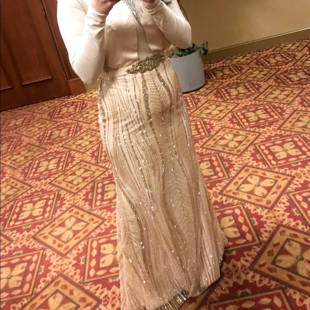 Camille La Vie Gold Glitter Prom Dress